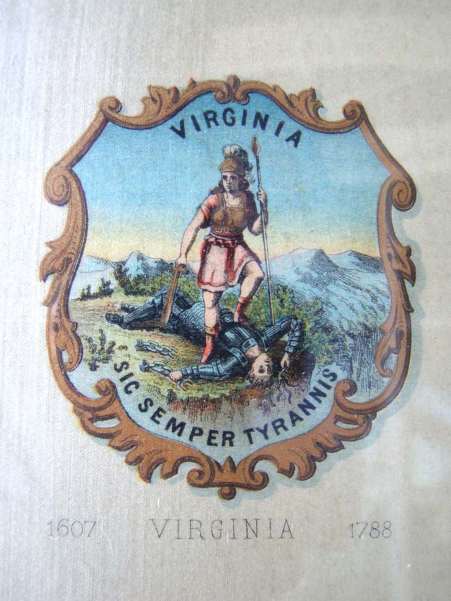 A FABULOUS PRINTED SILK DEPICTION OF THE COATS OF ARMS OF THE ORIGINAL 13 STATES circa 1895 — image 4